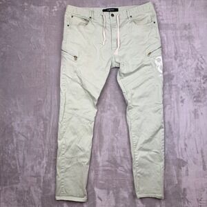 AKOO Mens Moto Pants Mint Green Graphic Streetwear Tapered Pants Size 38